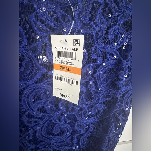 INC International Concepts blue sparkle lace top with tank size small - Picture 2 of 4